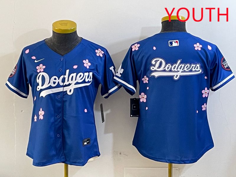 Youth Los Angeles Dodgers Blank Blue Sakura Edition 2025 Nike MLB Jersey style 13->youth mlb jersey->Youth Jersey